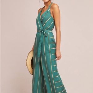 1970s Striped Green Anthropologie Jumpsuit